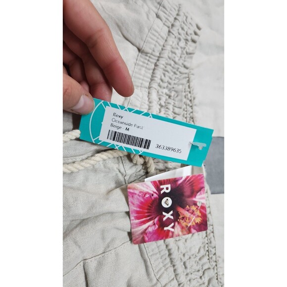 Roxy Women's Size Medium Beige Drawstring Linen Blend Pants NWT - Picture 4 of 11